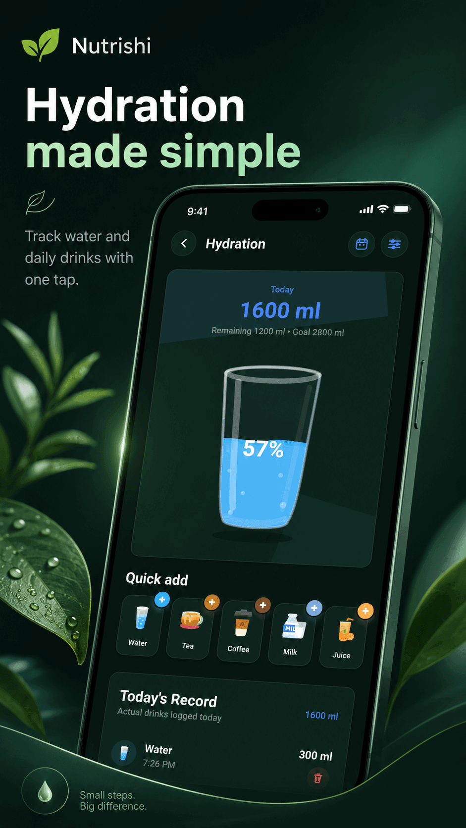Nutrishi hydration screenshot